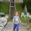 Greta running on the dock